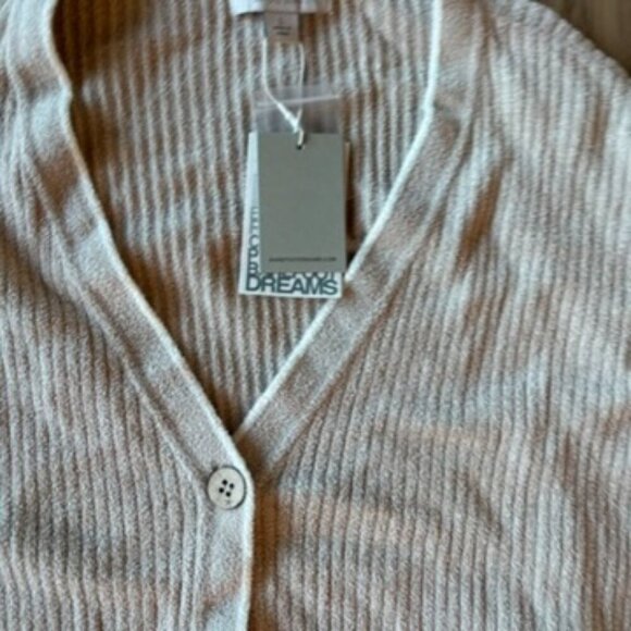 NWT Barefoot Dreams Ribbed Cardigan Sweater Beige Tan Wood Button Large - Picture 6 of 9